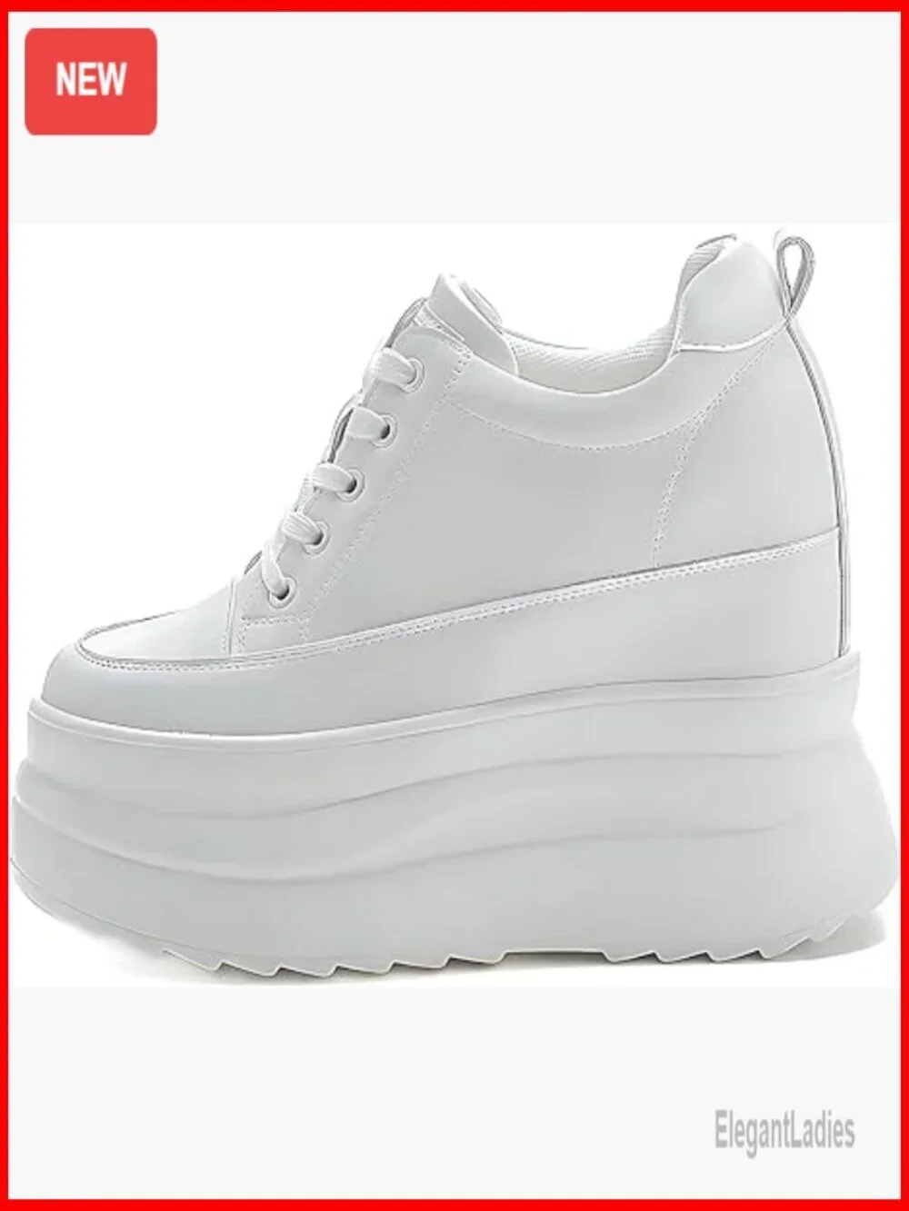 5 Inch Platform Sneakers with Hidden Wedge Heel, Leather Chunky Sole